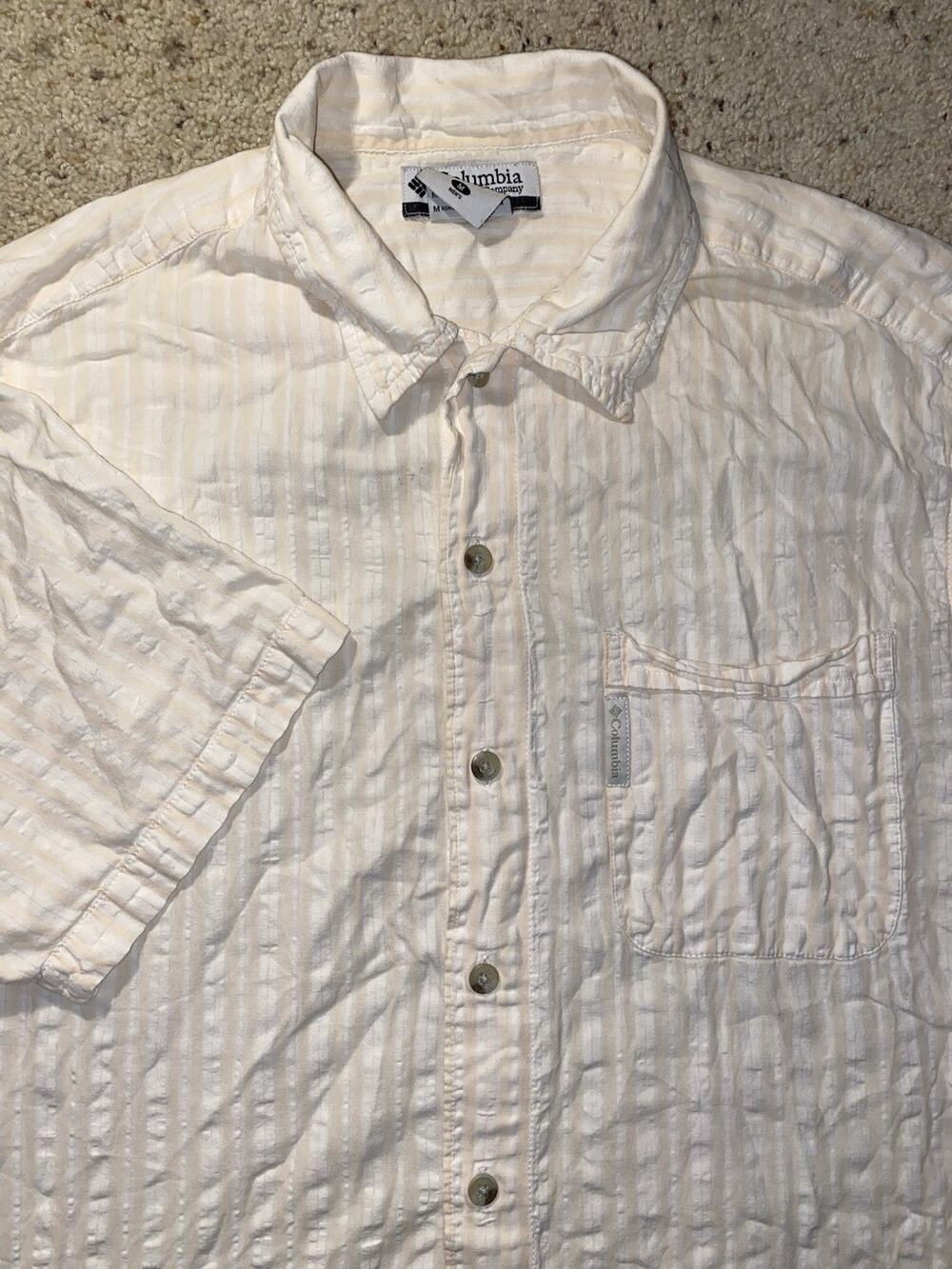 Columbia Mens Size Medium White Button Up Down Short Sleeve Pockets Cotton Shirt